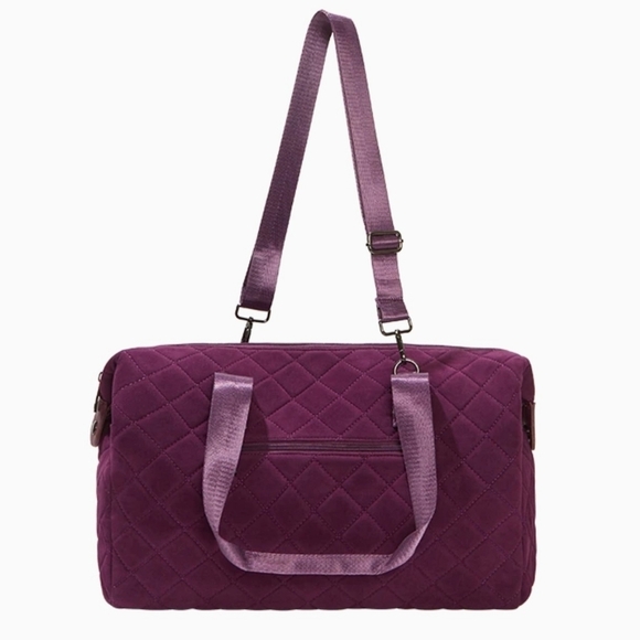 SUMMER & ROSE Lillian Velvet Quilted Duffel Dark Berry 16×11×11 - Picture 1 of 15